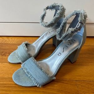 Denim Ankle Strap Heels